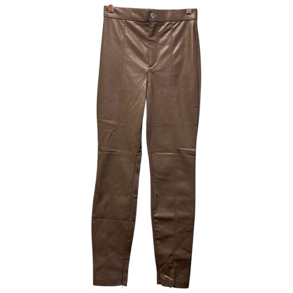 Zara Taupe Faux Leather High Rise Straight Leggings Size XSmall - Picture 2 of 13